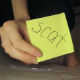 A girl holds up a Post-It note that simply reads, "scat". She proceeds to take a massive, soft shit in a bath tub. Product shown next to the note. Over a minute.